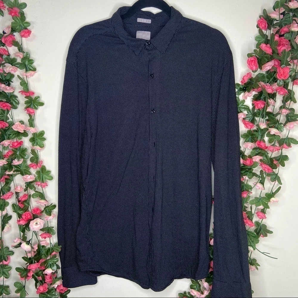 A-Frame StitchFix Black Polka Dot Slim Button Med